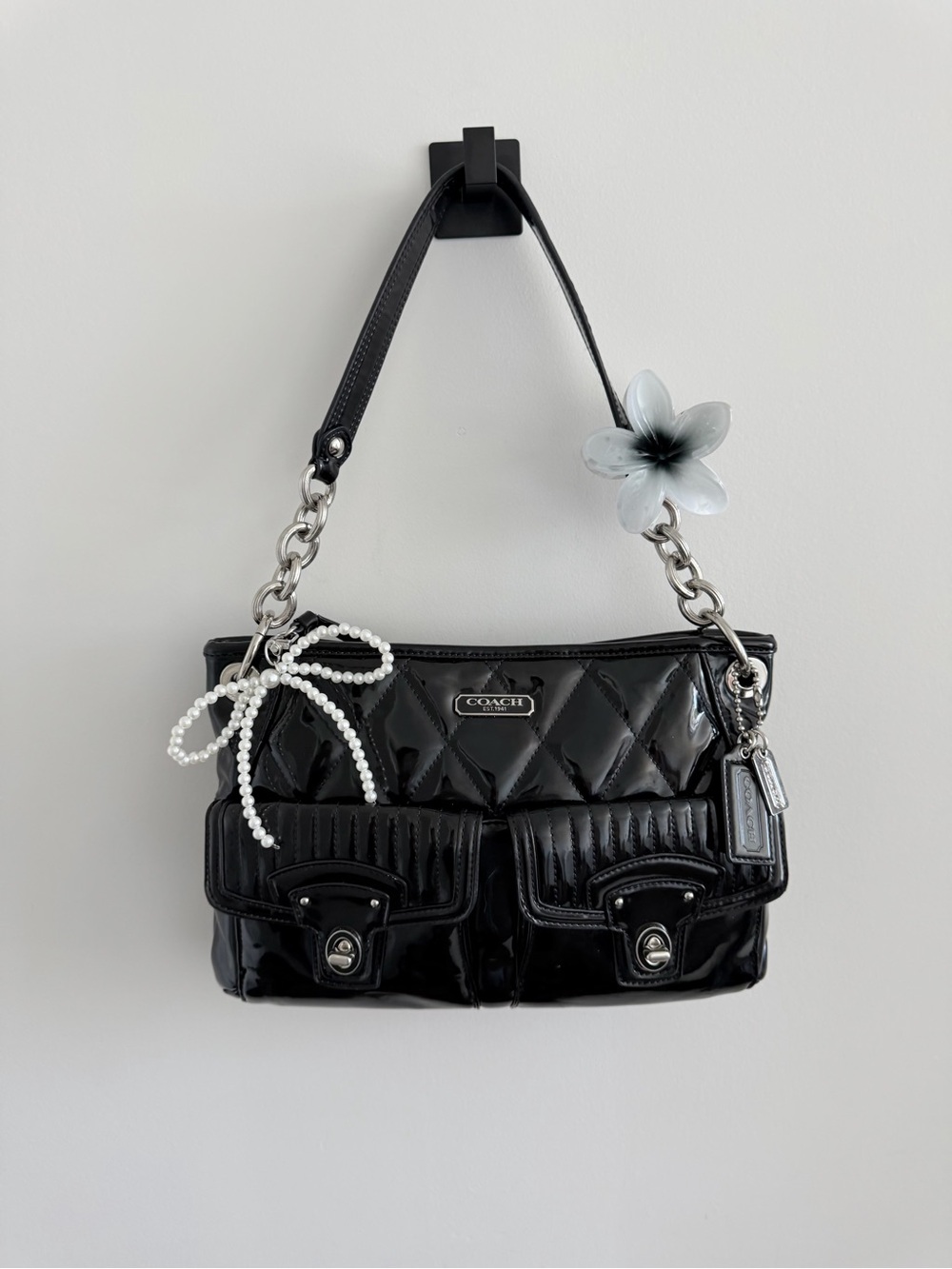 Vintage Coach Black Poppy Liquid Gloss Shoulder Bag